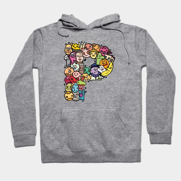 Alphabet Monster Doodle Letter P Monogram Hoodie by Irene Koh Studio